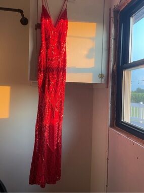 Windsor Vibrant Red Sequin Spaghetti Strap Dress